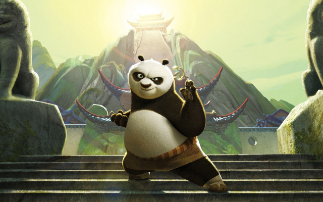 Panda bear steps mountain pagoda free wallpaper - medium preview image