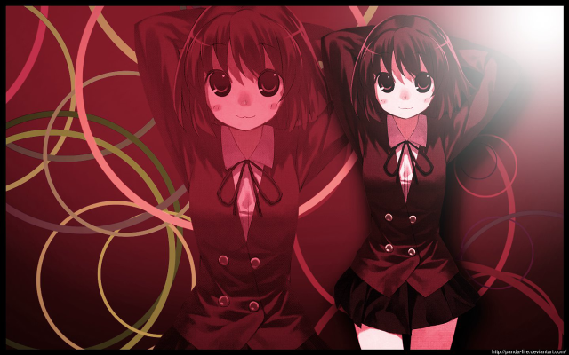 Anime girls red background circles free wallpaper - medium preview image