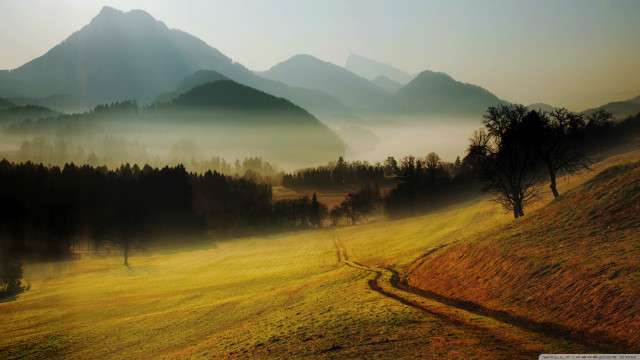 Grassy field dirt path mountains free wallpaper - medium preview image