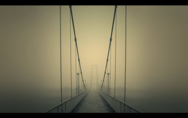 Foggy bridge lights poles sky free wallpaper - medium preview image