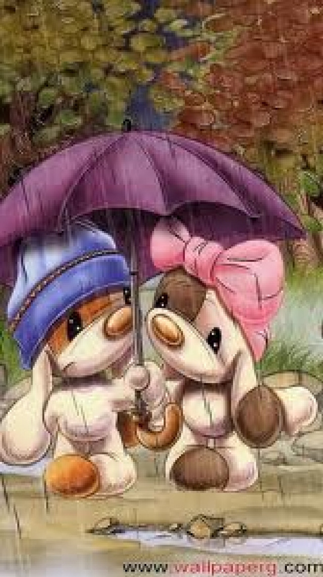 Teddy bears umbrella rain painting free wallpaper - medium preview image