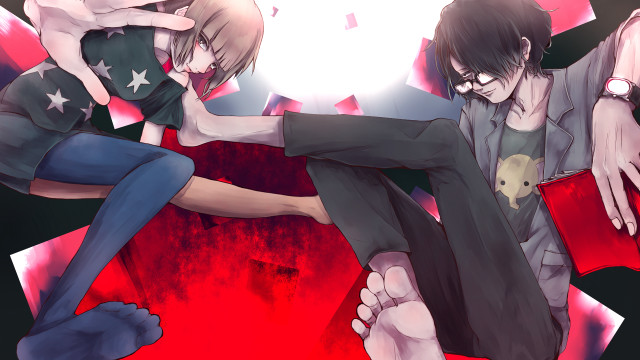 Anime characters fighting red object free wallpaper - medium preview image