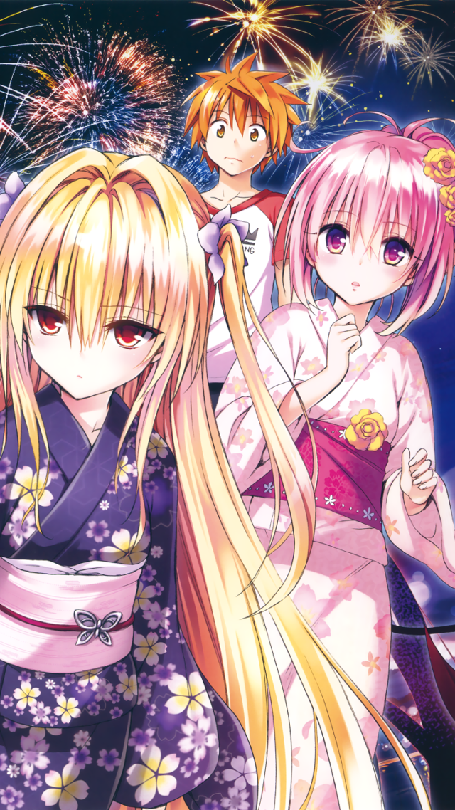 Anime girls fireworks kimono group free wallpaper - medium preview image