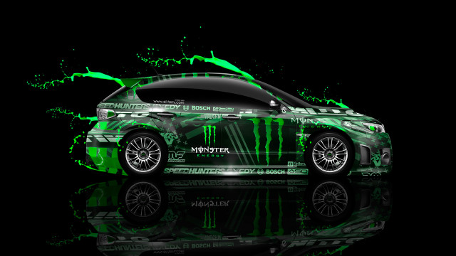 Green car dark background reflection free wallpaper - medium preview image