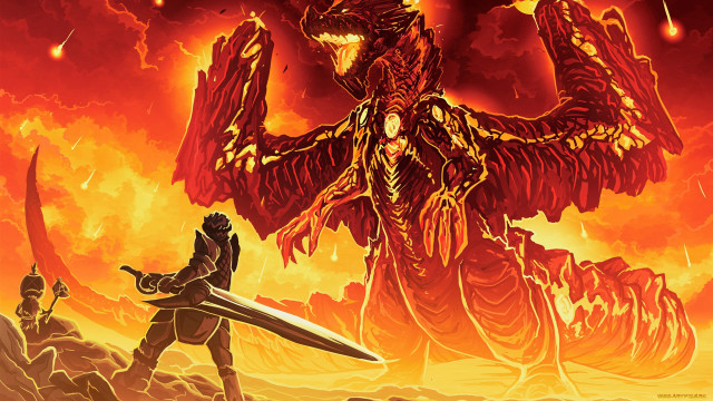 Giant creature sword man fire free wallpaper - medium preview image