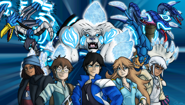 Group people blue background monster free wallpaper for desktop - medium preview image