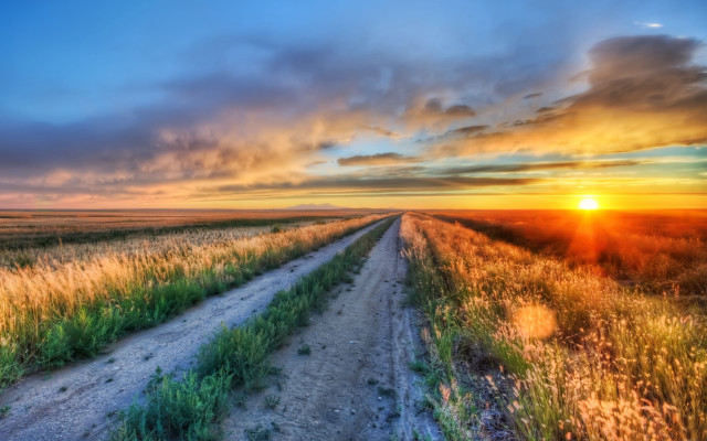 Dirt road field sunset clouds #8 free wallpaper - medium preview image