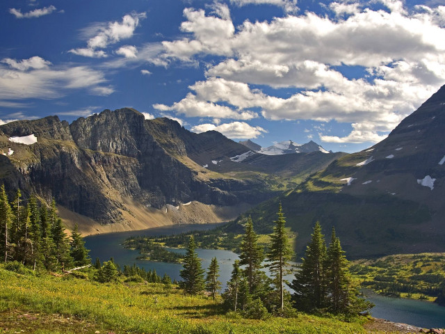 Mountain lake trees snowy background #3 free wallpaper - medium preview image
