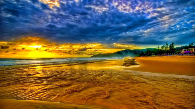 Beach sunset clouds sky house free wallpaper - medium preview image