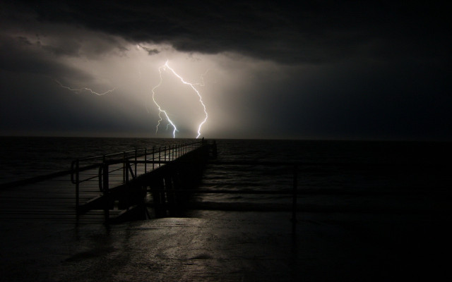 Lightning bolt pier night ocean free wallpaper - medium preview image