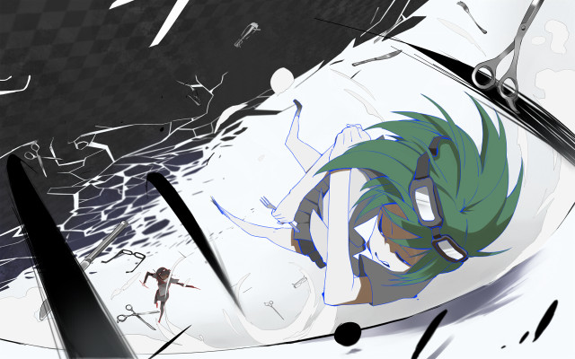 Cartoon character green hair black free wallpaper - medium preview image