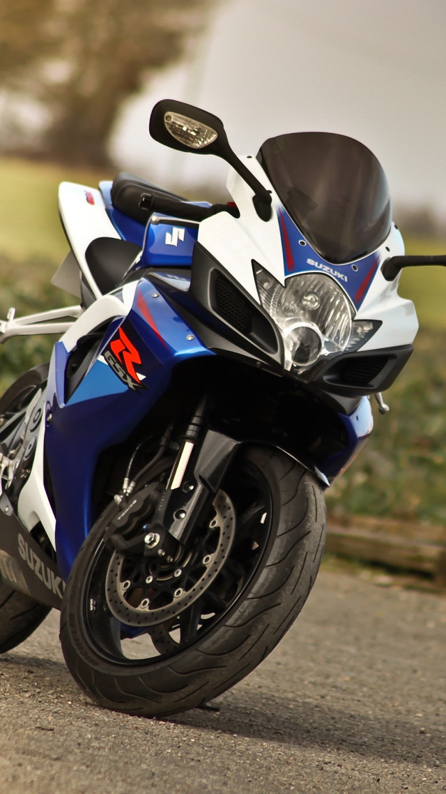 Blue white motorcycle parked road #3 free wallpaper - medium preview image