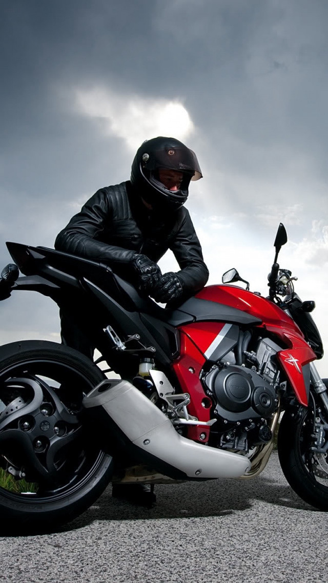 Man helmet motorcycle road cloudy #2 free wallpaper - medium preview image