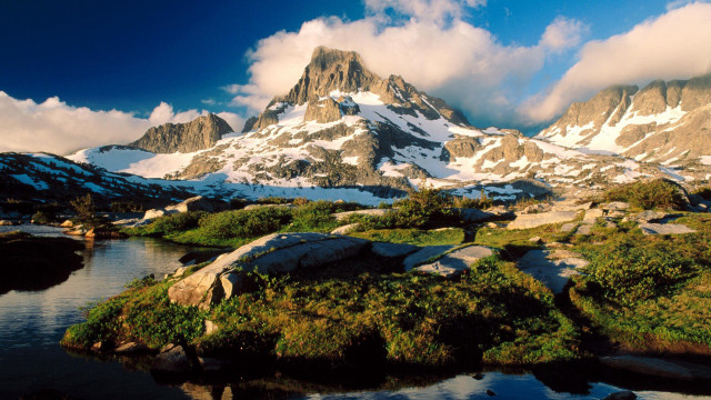 Mountain lake clouds snow capped free wallpaper - medium preview image