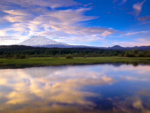 Lake mountain clouds grassy field #2 free wallpaper - medium preview image