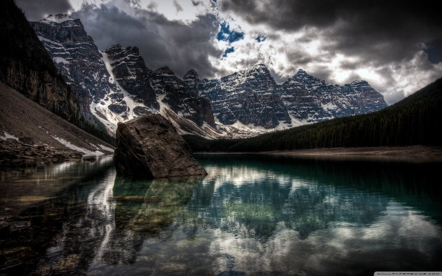 Mountain lake clouds dark sky free wallpaper - medium preview image