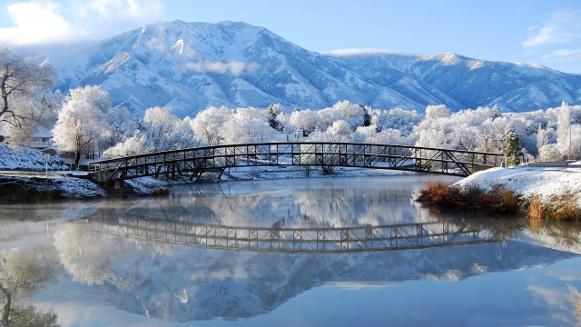Bridge river mountain snow trees #2 free wallpaper - medium preview image