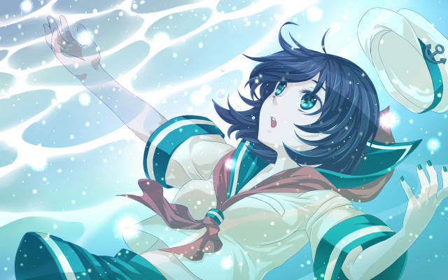 Woman sailor outfit floating water free wallpaper - medium preview image