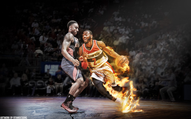 Basketball players flames court spectators free wallpaper - medium preview image