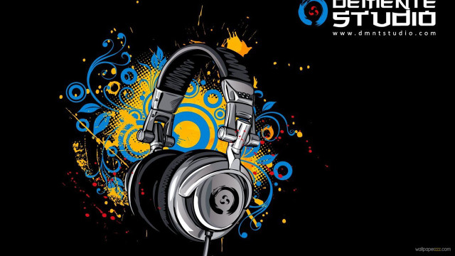 Headphones paint black background yellow free wallpaper - medium preview image
