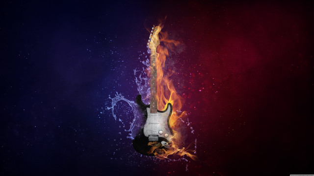 Guitar burning aurora stars night free wallpaper - medium preview image