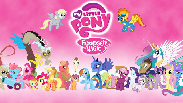 Little pony group pink background free wallpaper - medium preview image