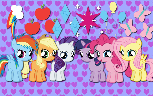 Little ponies purple background hearts free wallpaper - medium preview image