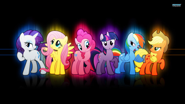 Little ponies row black background free wallpaper - medium preview image