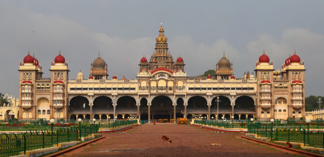 Large building arches towers dog free wallpaper - medium preview image