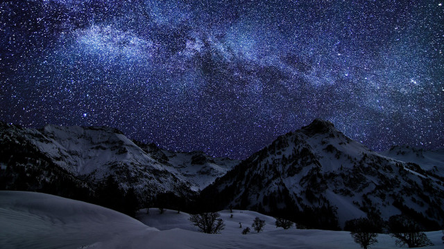 Night sky stars mountain snow free wallpaper - medium preview image