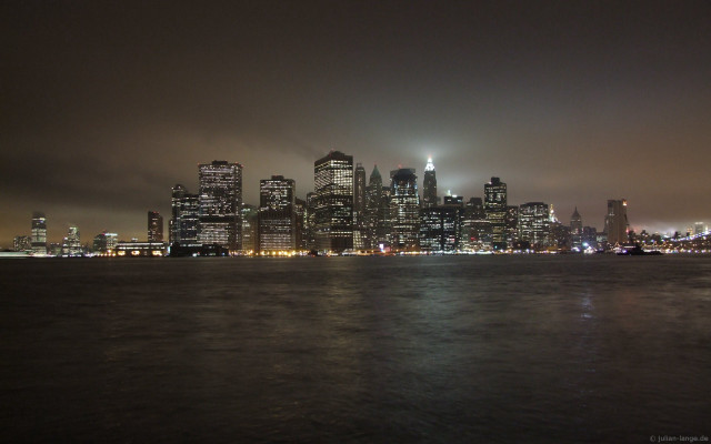 City skyline night foggy water free wallpaper - medium preview image