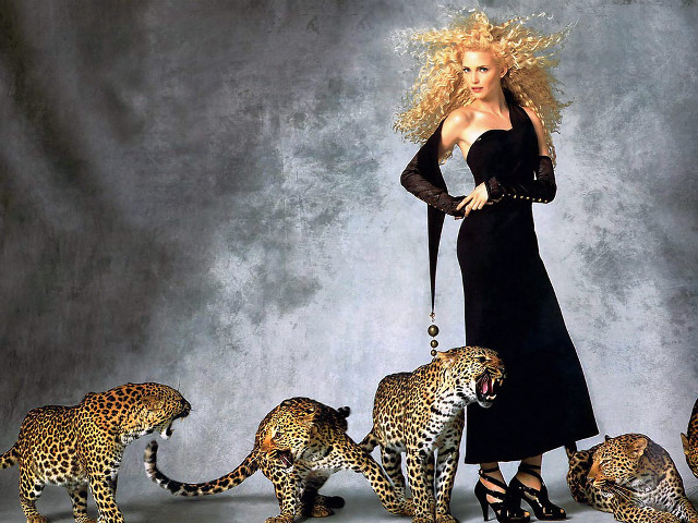 Woman black dress leopards cat free wallpaper - medium preview image