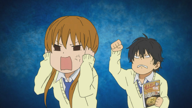 Anime characters mouths open holding free wallpaper - medium preview image