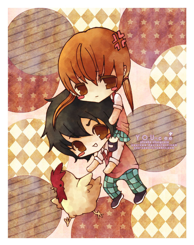 Anime couple hugging checkered background free wallpaper - medium preview image