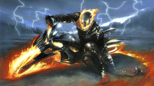 Man motorcycle fire ice lightning free wallpaper - medium preview image