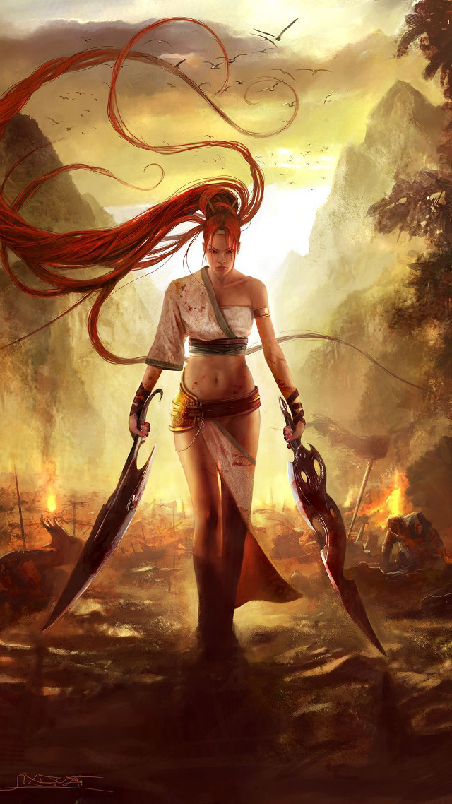 Woman two swords sword in free wallpaper - medium preview image