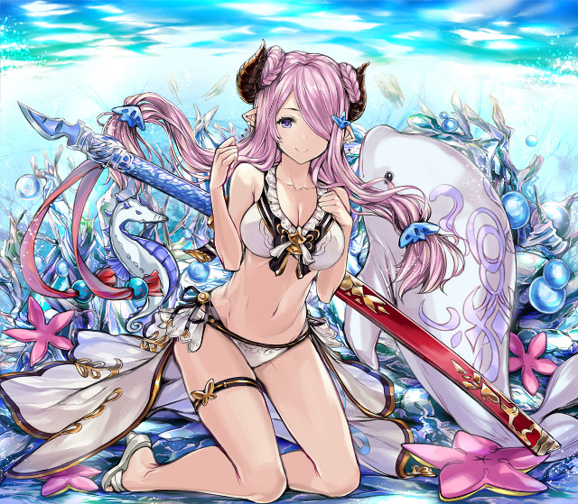Woman pink hair horns sword free wallpaper - medium preview image