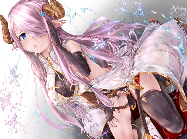 Pink hair horns bed fantasy free wallpaper - medium preview image