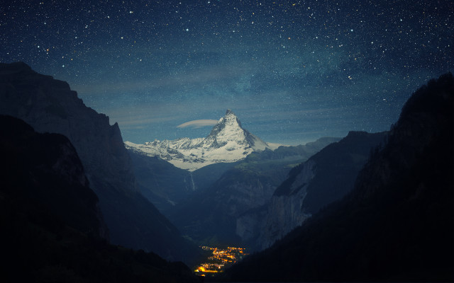 Mountain snow peaked city night free wallpaper - medium preview image