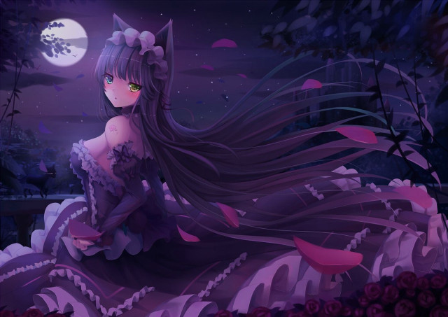 Gothic anime woman flower moon free wallpaper - medium preview image