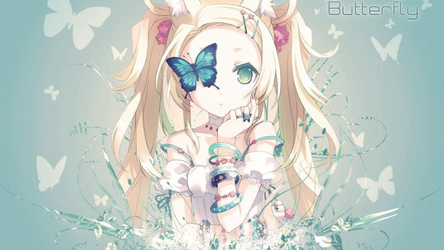 Girl butterfly gothic anime blonde free wallpaper for desktop - medium preview image