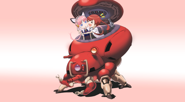 Red robot people inside pink free wallpaper - medium preview image