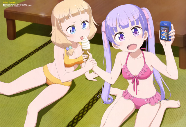 Anime girls brushing teeth floor free wallpaper - medium preview image