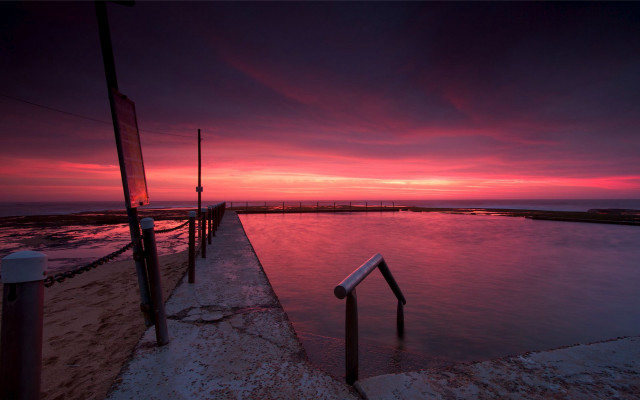 Sunset water dock red sky free wallpaper - medium preview image