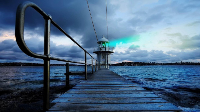 Pier lighthouse night cloudy sky #2 free wallpaper - medium preview image