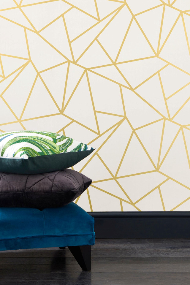 Blue bench pillows geometric wall free wallpaper - medium preview image