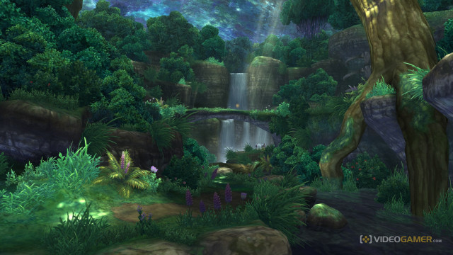 Waterfall forest painting background foreground free wallpaper for desktop - medium preview image