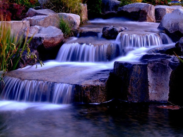 Waterfall garden rocks plants pond #2 free wallpaper - medium preview image