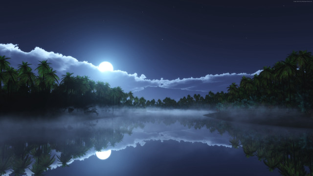 Night scene full moon lake free wallpaper - medium preview image