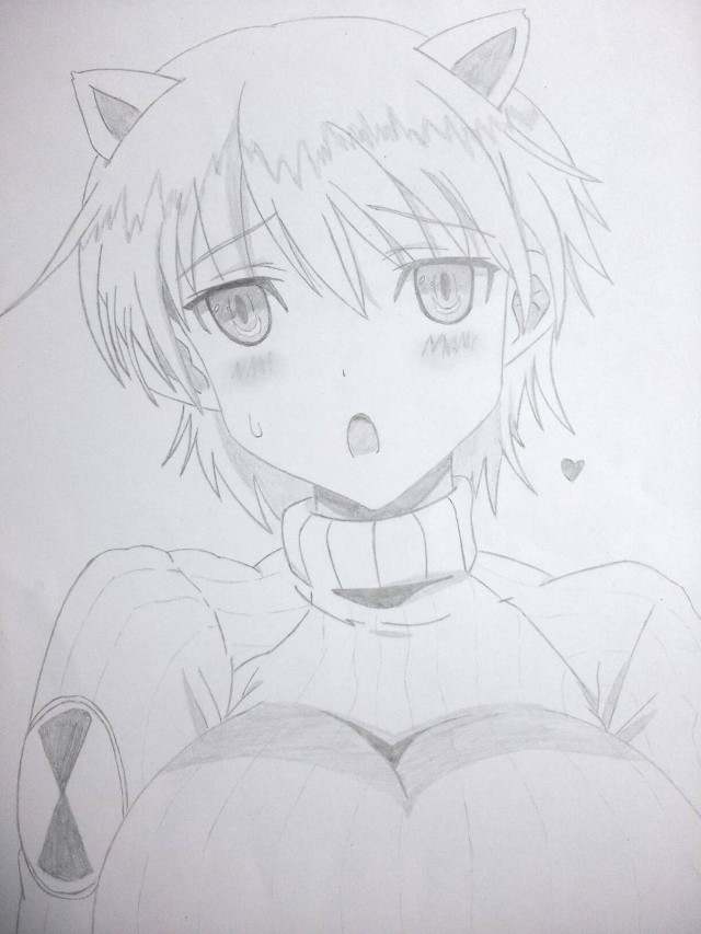 Girl cat head tail drawing free wallpaper - medium preview image